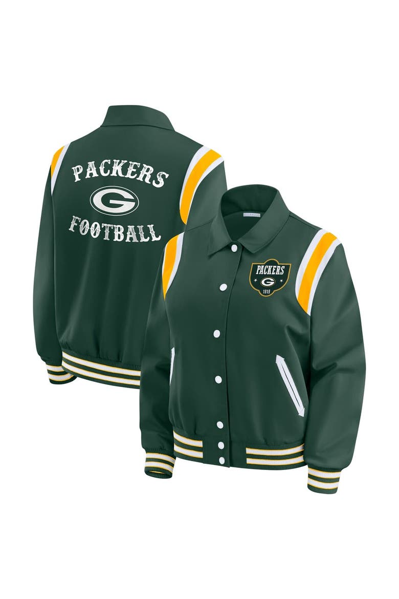 Women's WEAR by Erin Andrews Green Green Bay Packers Varsity Lightweight Full-Snap Jacket, Main, color, Green