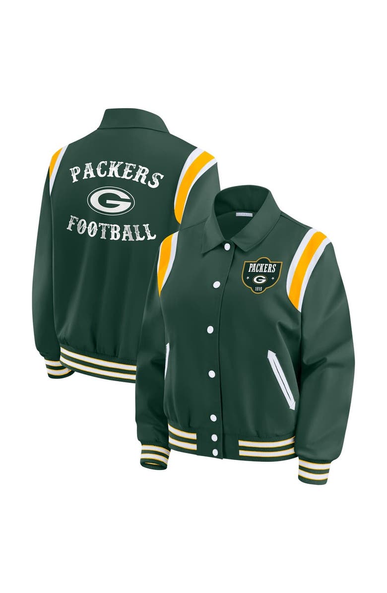 WEAR by Erin Andrews Women's WEAR by Erin Andrews Green Green Bay Packers Varsity Lightweight Full-Snap Jacket, Main, color, Green