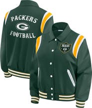 WEAR by Erin Andrews Women's WEAR by Erin Andrews Green Green Bay Packers Varsity Lightweight Full-Snap Jacket