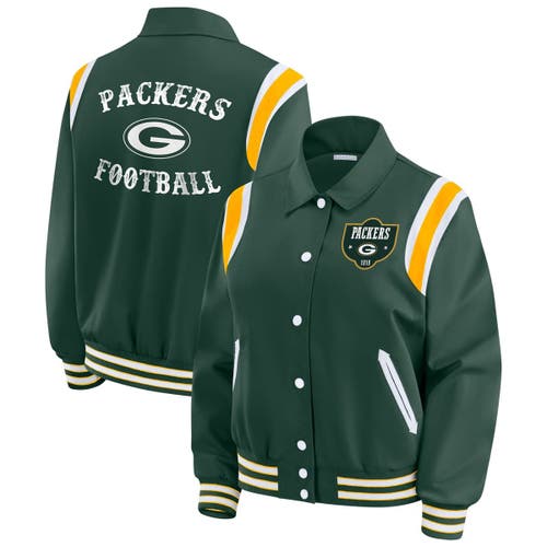 Wear By Erin Andrews Green Green Bay Packers Varsity Lightweight Full-snap Jacket In Green