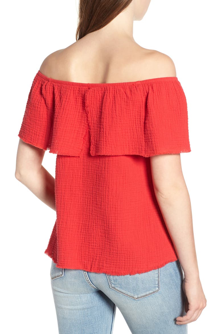 Ruffle Off the Shoulder Top, Alternate, color, RED