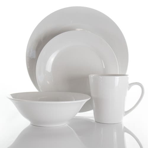 Elama Marshall 16 Piece Porcelain Dinnerware Set In White