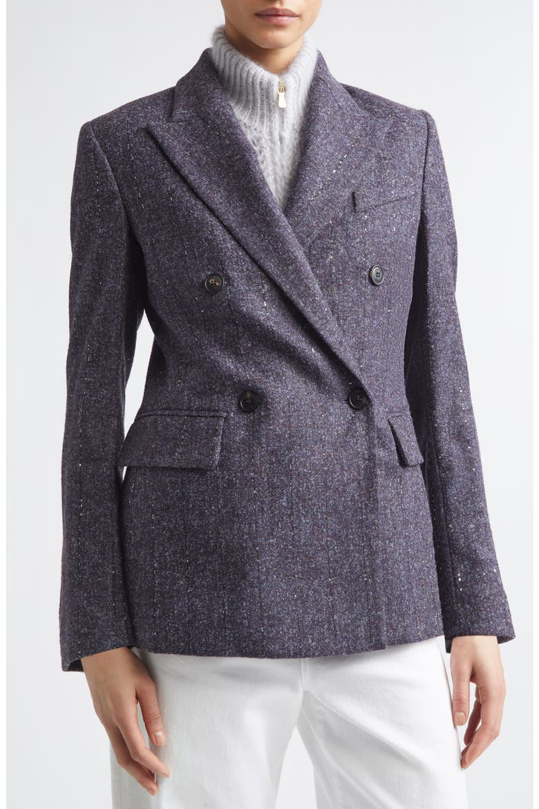 Double Breasted Sequin Detail Alpaca Blend Blazer, Alternate, color, 177 AMETHYST