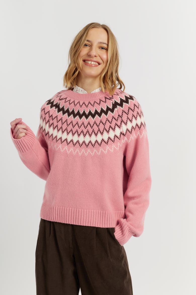 Wool-Cashmere Fair Isle Sweater, Alternate, color, Salmon