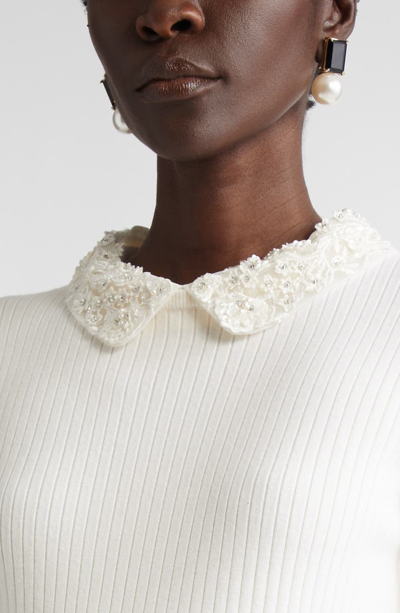 Carolina Herrera Removable Embellished Collar Wool Rib Sweater, Alternate, color, 