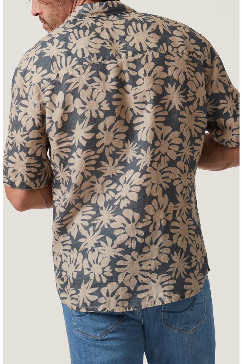 Bloom Print Short Sleeve Linen Button-Up Shirt, Alternate, color, TWINE