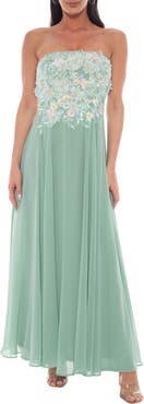 Oleg Cassini 3D Floral Strapless Tule Gown