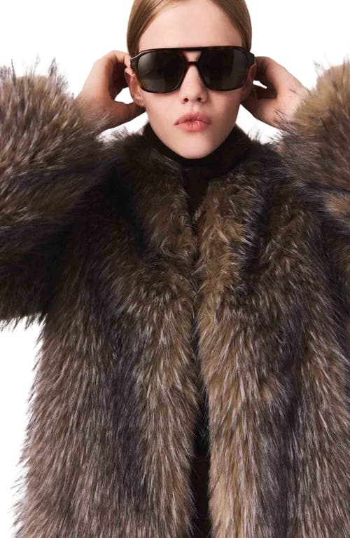Maje Long Faux Fur Coat In Brown