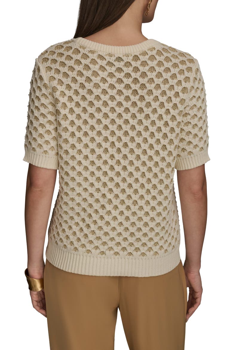 Honeycomb Short Sleeve Open Stitch Sweater, Alternate, color, GOLD/ CREAM