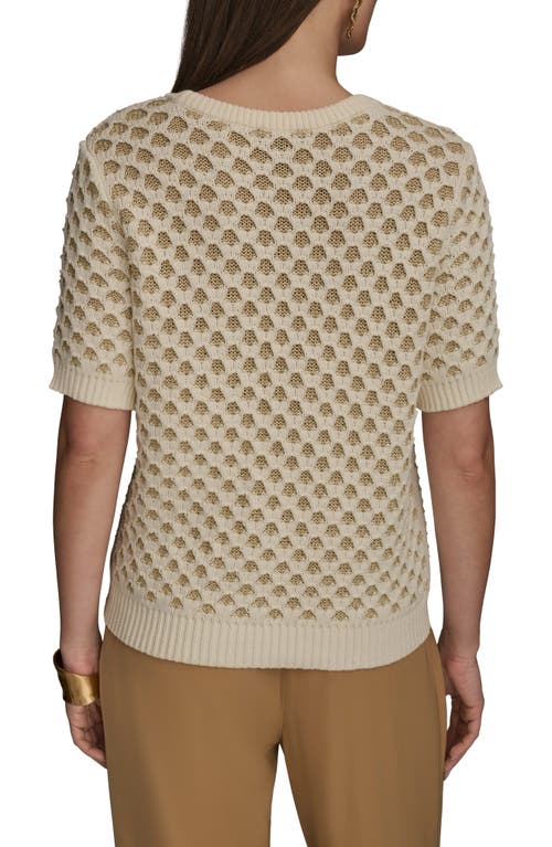 Donna Karan New York Honeycomb Short Sleeve Open Stitch Sweater In Brown