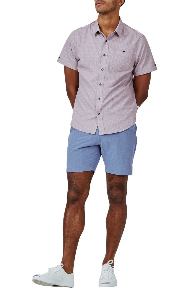 7 Diamonds Monti Geo Print Short Sleeve Performance Button-Up Shirt, Alternate, color, 