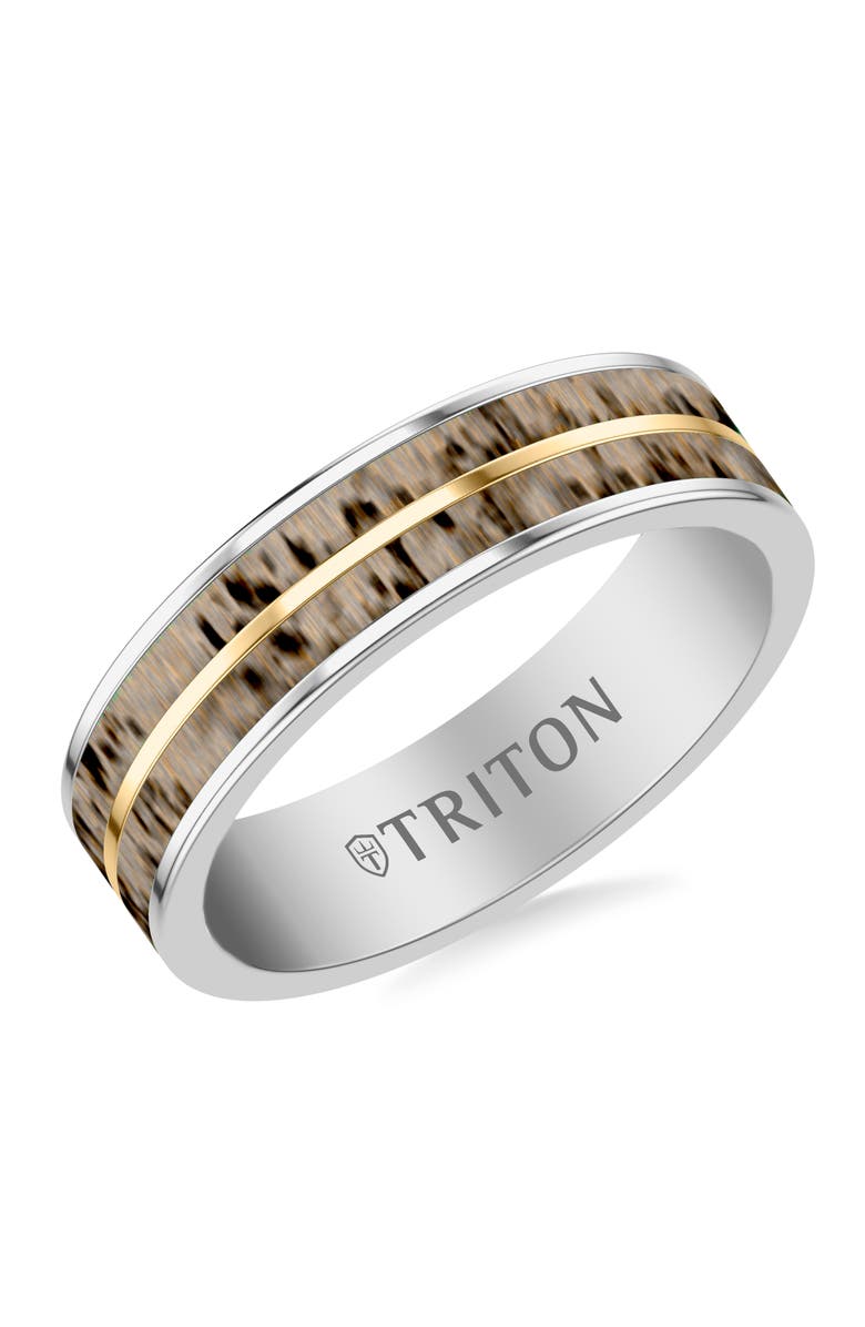 Triton 6MM White Tungsten Carbide and Deer Antler Ring, Main, color, Metallic Silver