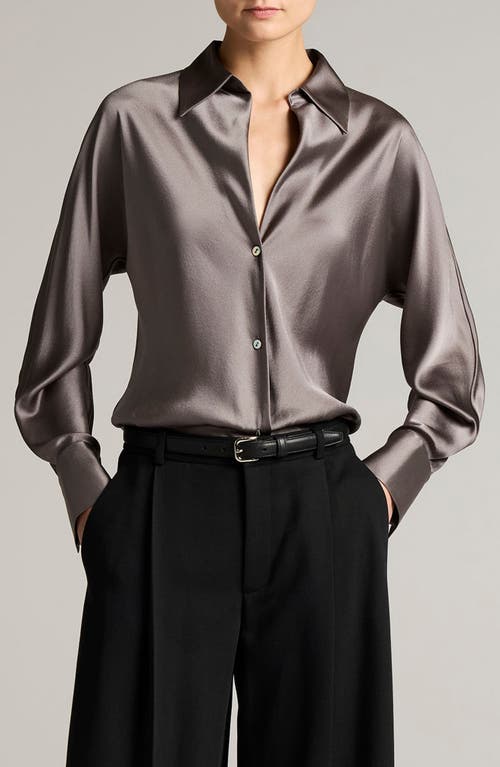 Vince Silk Button-up Shirt In Brown