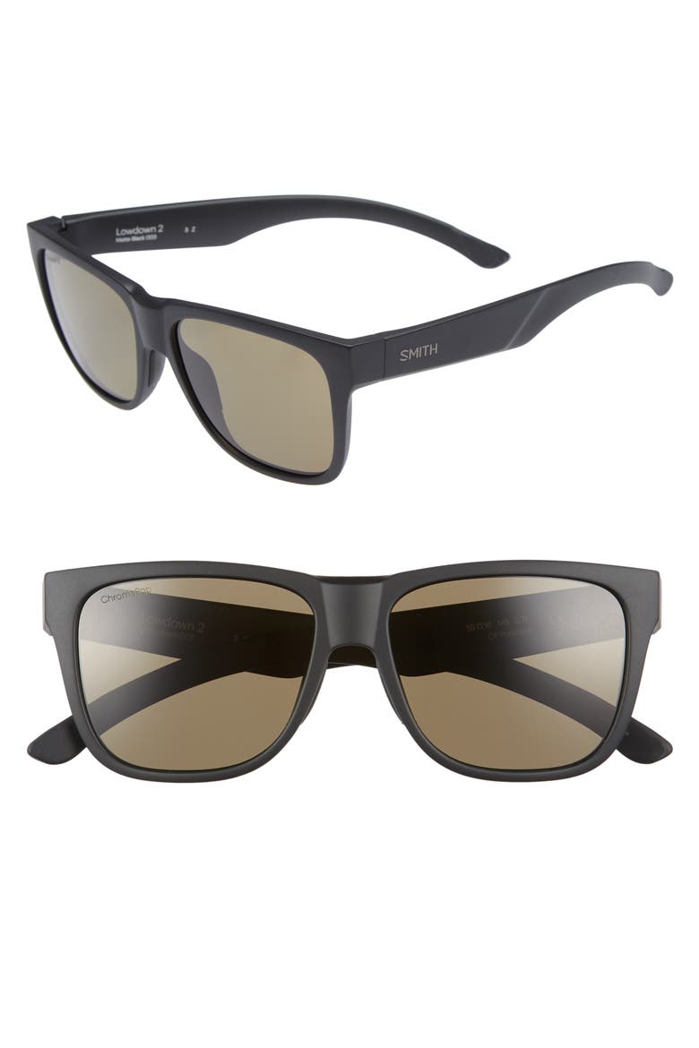 Lowdown 2 55mm ChromaPop™ Polarized Square Sunglasses, Main, color, MATTE BLACK / CHROMAPOP POLARIZED GRAY GREEN