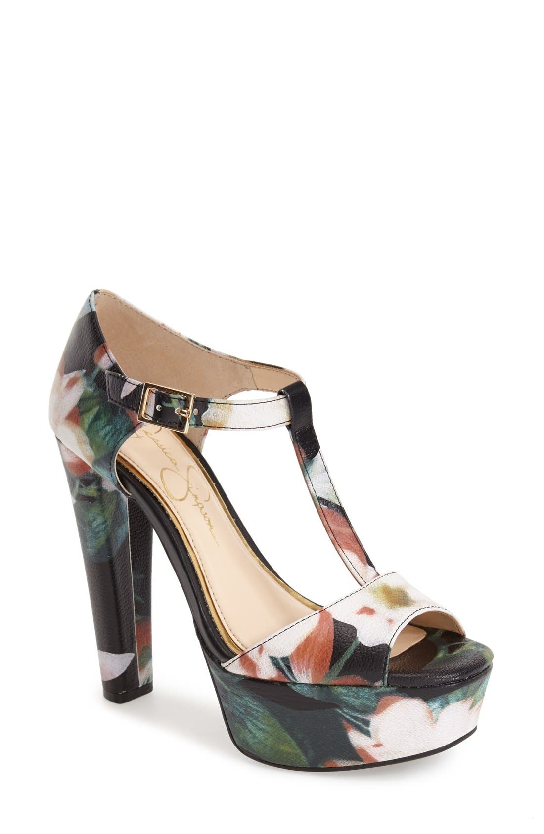 'Adelinah' T-Strap Platform Sandal, Main, color, BLACK MULTI