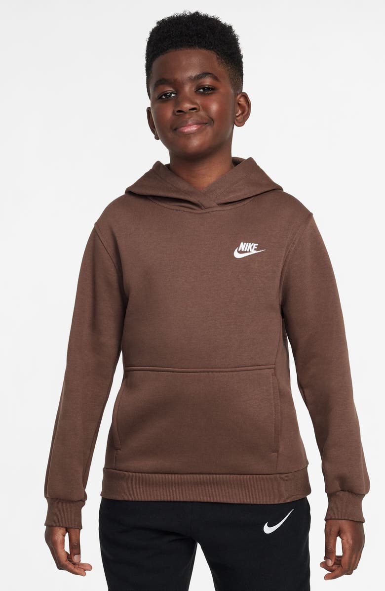 Nike Kids' Club Fleece Hoodie, Main, color, Fauna Brown/ White