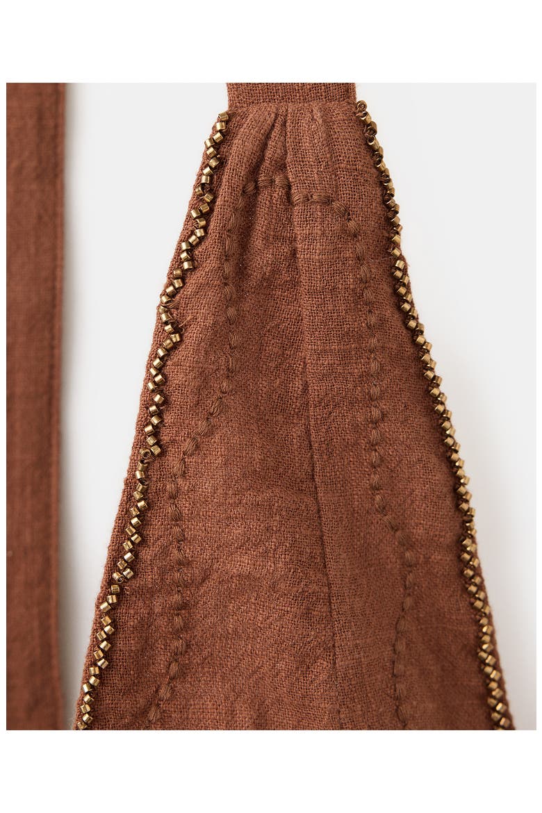 Embroidered Halter Cotton Minidress, Alternate, color, BROWN