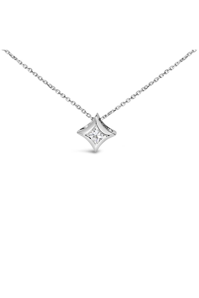 10K Gold 1/10 Cttw Bezel Set Solitaire Princess Diamond Kite Shaped Pendent Necklace, Alternate, color, White