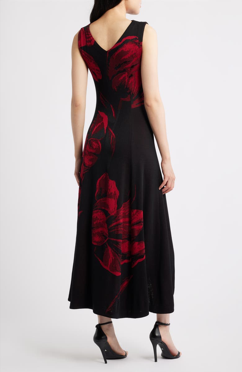 Misook Floral Sleeveless Fit & Flare Maxi Dress, Alternate, color, Scarlet Red/Black