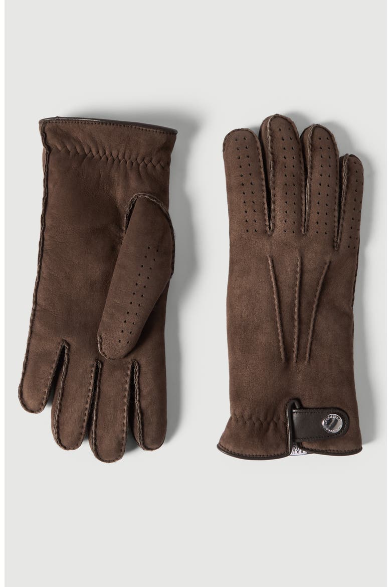 Suede shearling gloves, Main, color, Rust Brown