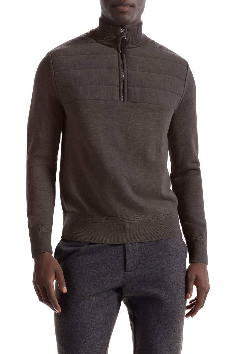 Merino Wool Quarter Zip Polo Sweater, Main, color, WALNUT