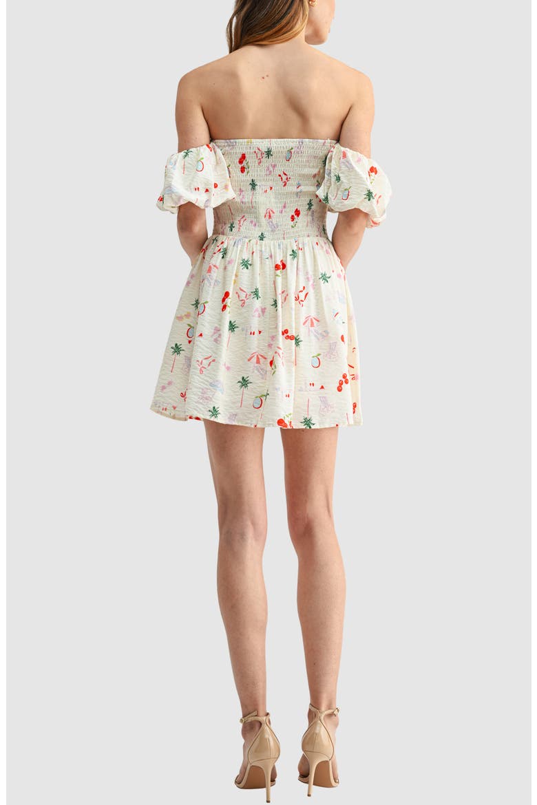 Shirred Print Off the Shoulder Dress, Alternate, color, BEACH CONVERSATIONAL