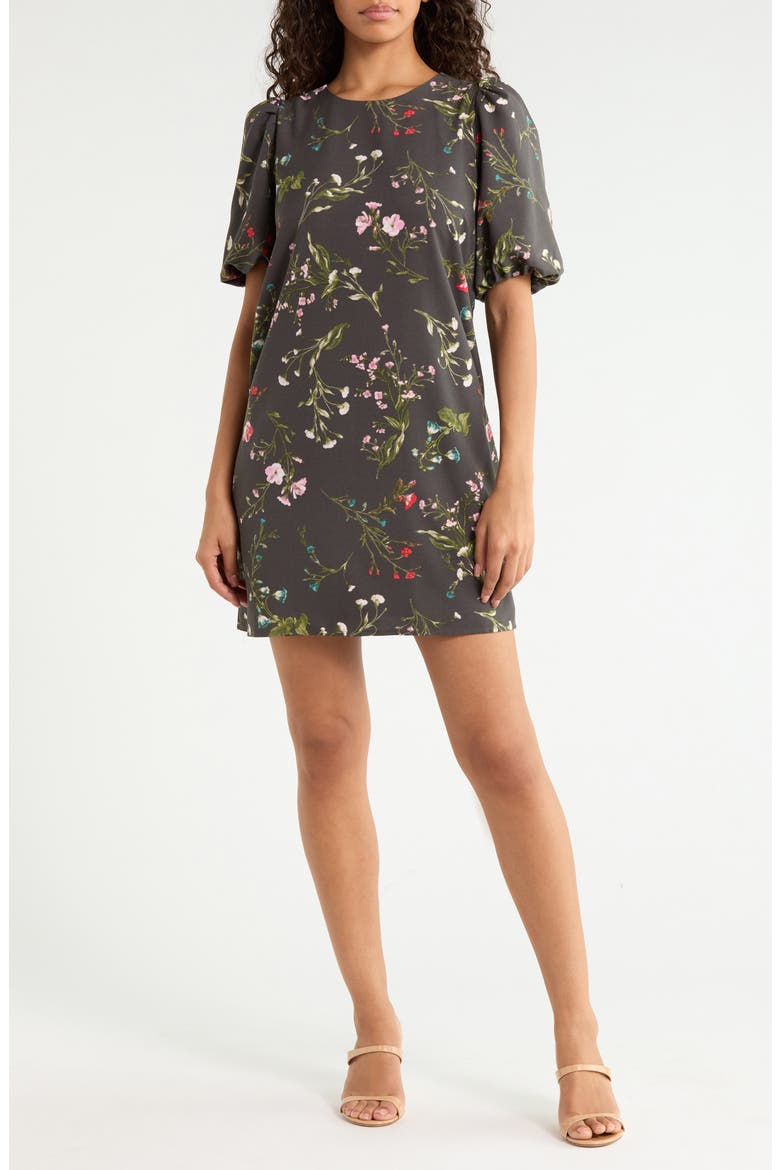 Jilly Floral Print Puff Sleeve Shift Dress, Main, color, GREEN-MULTI