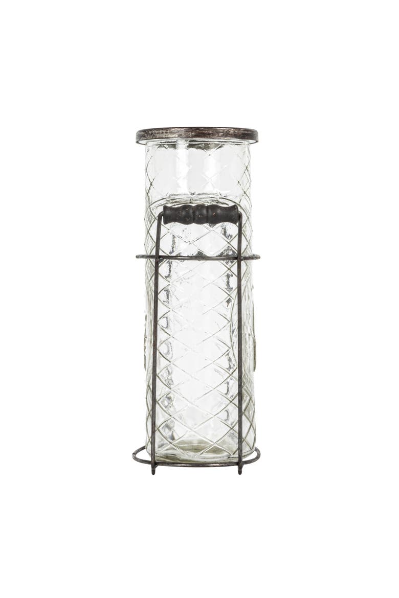 Glass vase in Metal Stand with Metal Frog Lid, Alternate, color, Clear