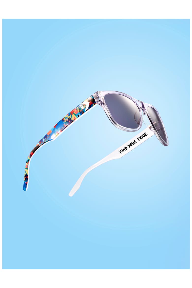 Pride Stand Proud 57mm Mirrored Sunglasses, Alternate, color, CRYSTAL CLEAR SOLID SMOKE LENS