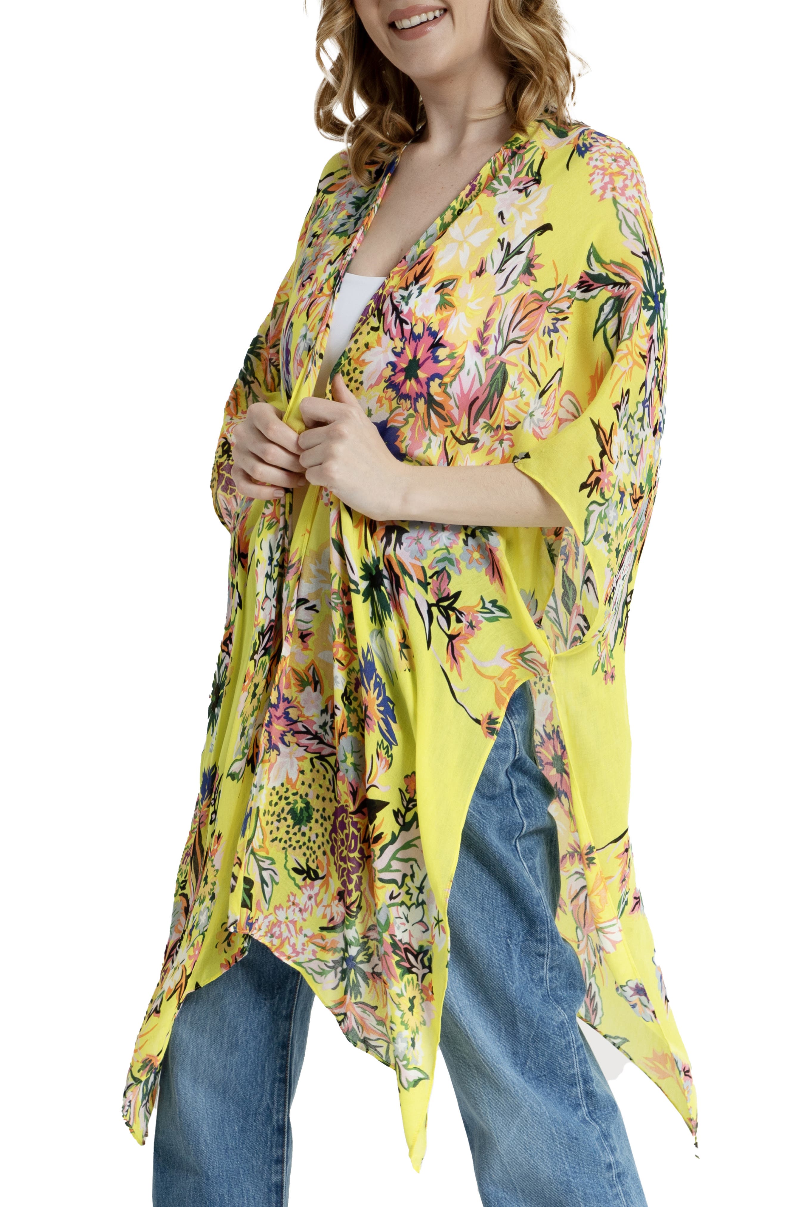 SAACHI Floral Print Cropped Cover-Up Kaftan
