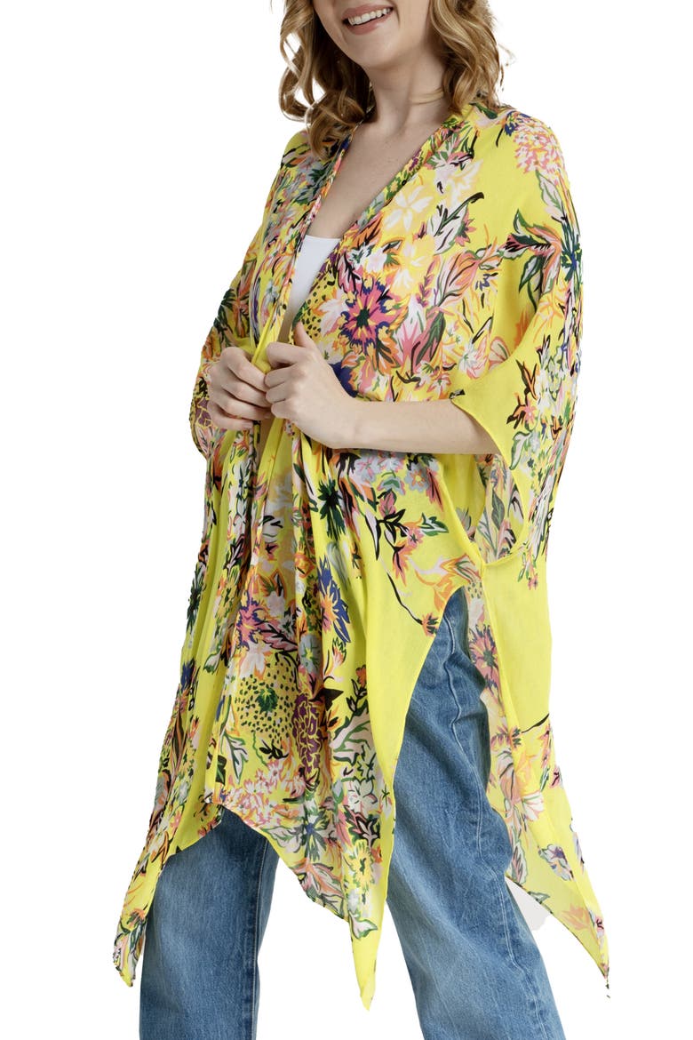 Floral Print Cropped Cover-Up Kaftan, Main, color, YELLOW