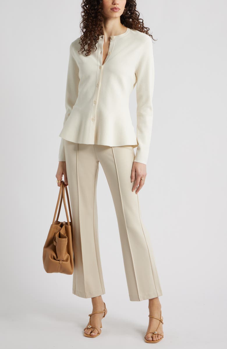 Nordstrom Flared Crewneck Cardigan, Alternate, color, Ivory Tofu