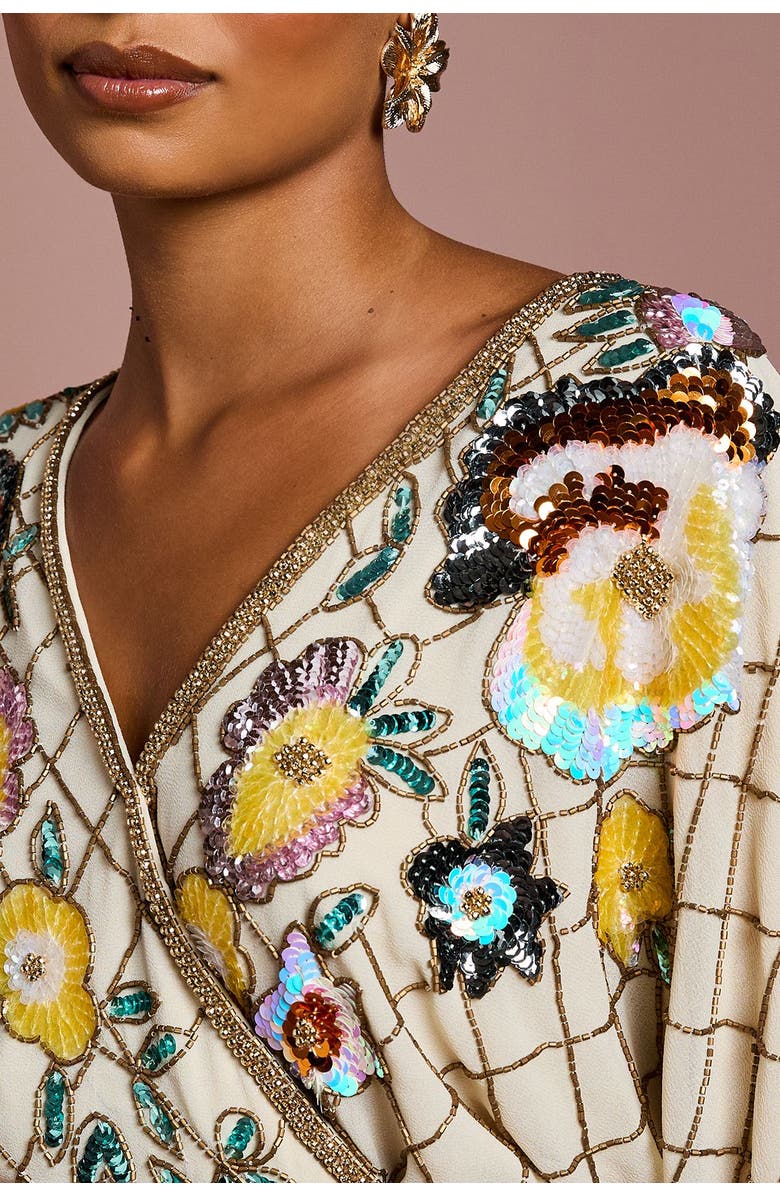 Coast Petite Embellished Mini Dress, Alternate, color, Champagne