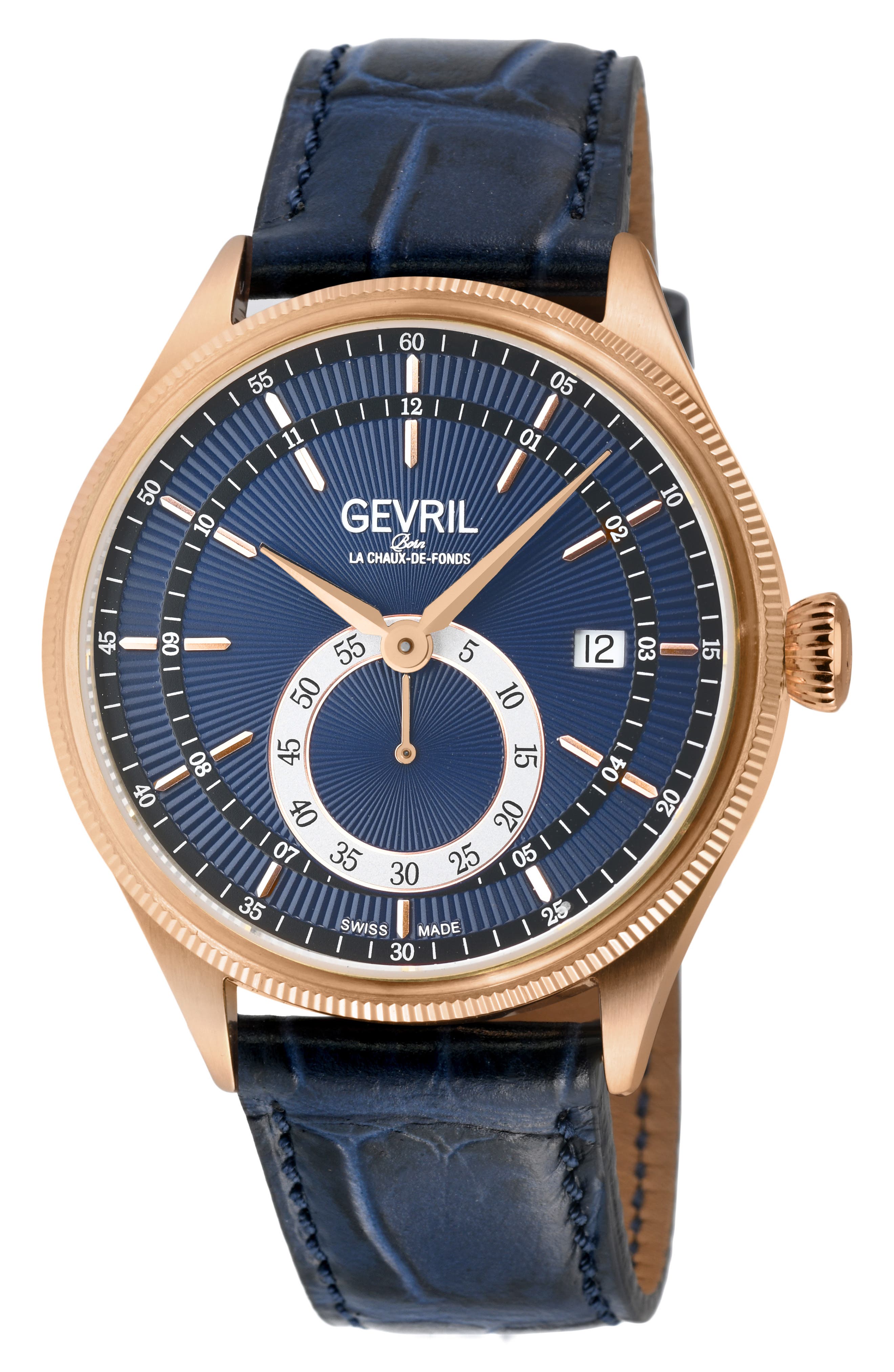 GEVRIL Empire Swiss Automatic Leather Strap Watch, 40mm