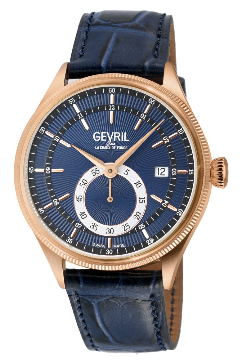 Empire Swiss Automatic Leather Strap Watch, 40mm, Main, color, BLUE