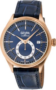 GEVRIL Empire Swiss Automatic Leather Strap Watch, 40mm