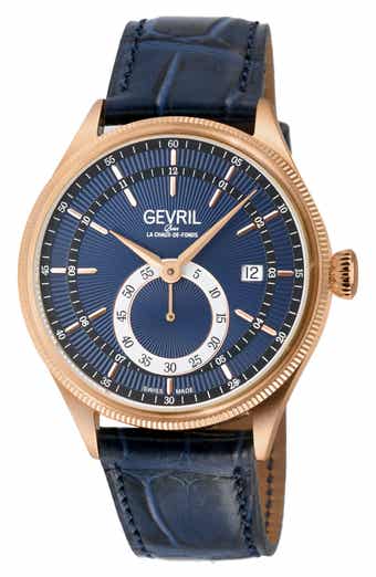GEVRIL Empire Swiss Automatic Leather Strap Watch, 40mm