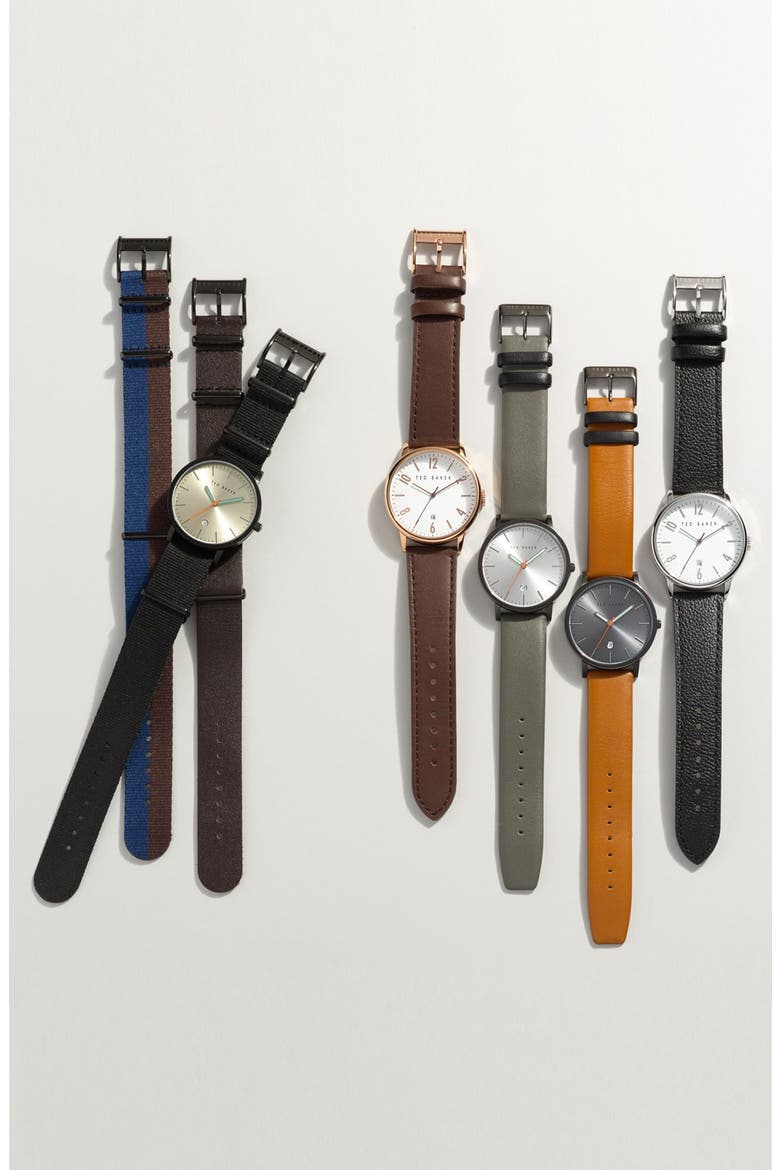 Leather Strap Watch, 40mm, Alternate, color, GREY