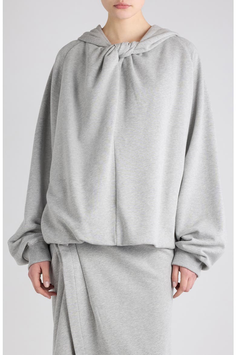 Hadella Knot Front Cotton Hoodie, Main, color, GREY MELANGE