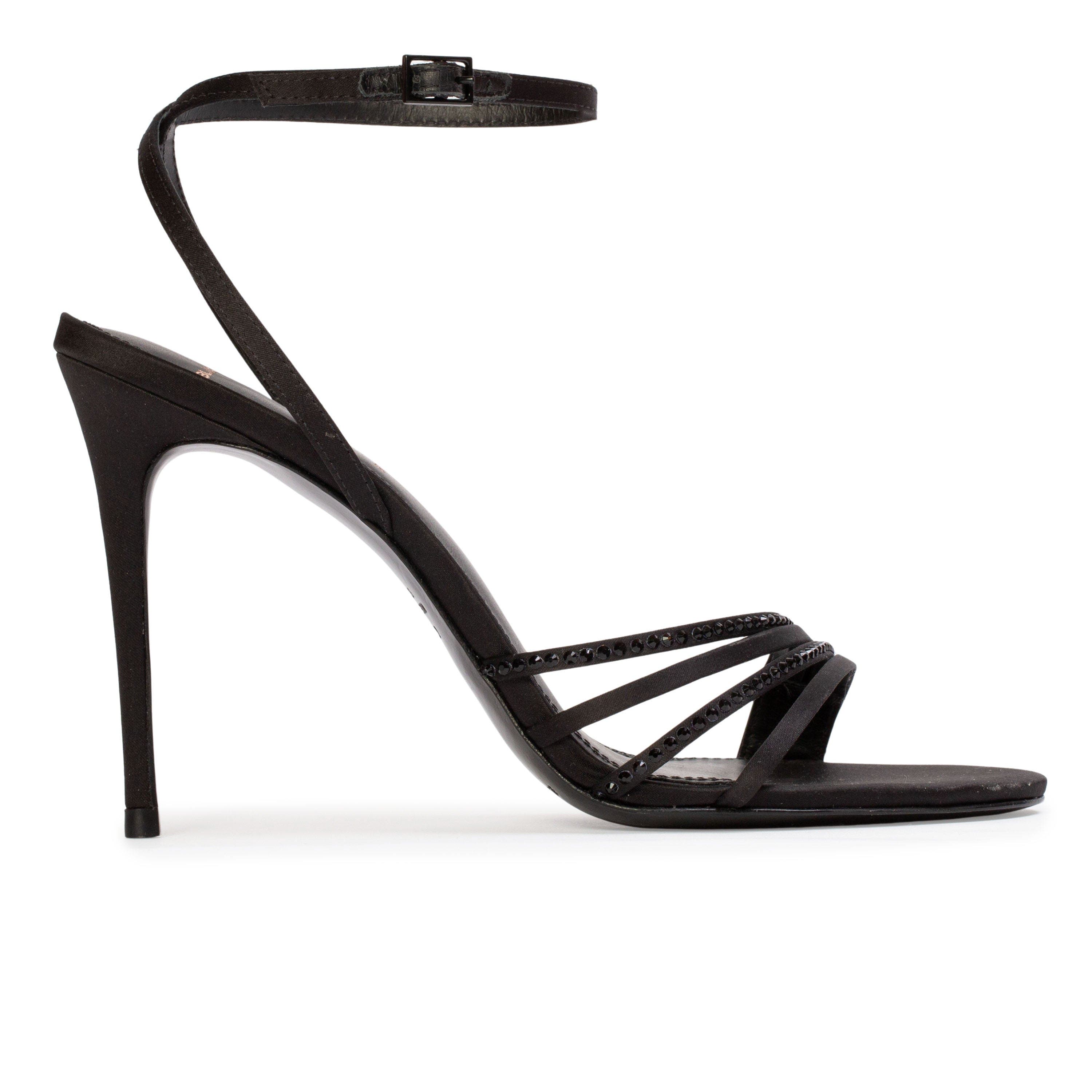 BLACK SUEDE STUDIO Ella 100 Strappy Sandal, Main, color, Black Satin Embellished