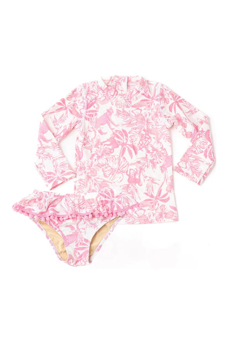 Kids' Long Sleeve UPF 50+ Two-Piece Rashguard Swimsuit, Main, color, PINK