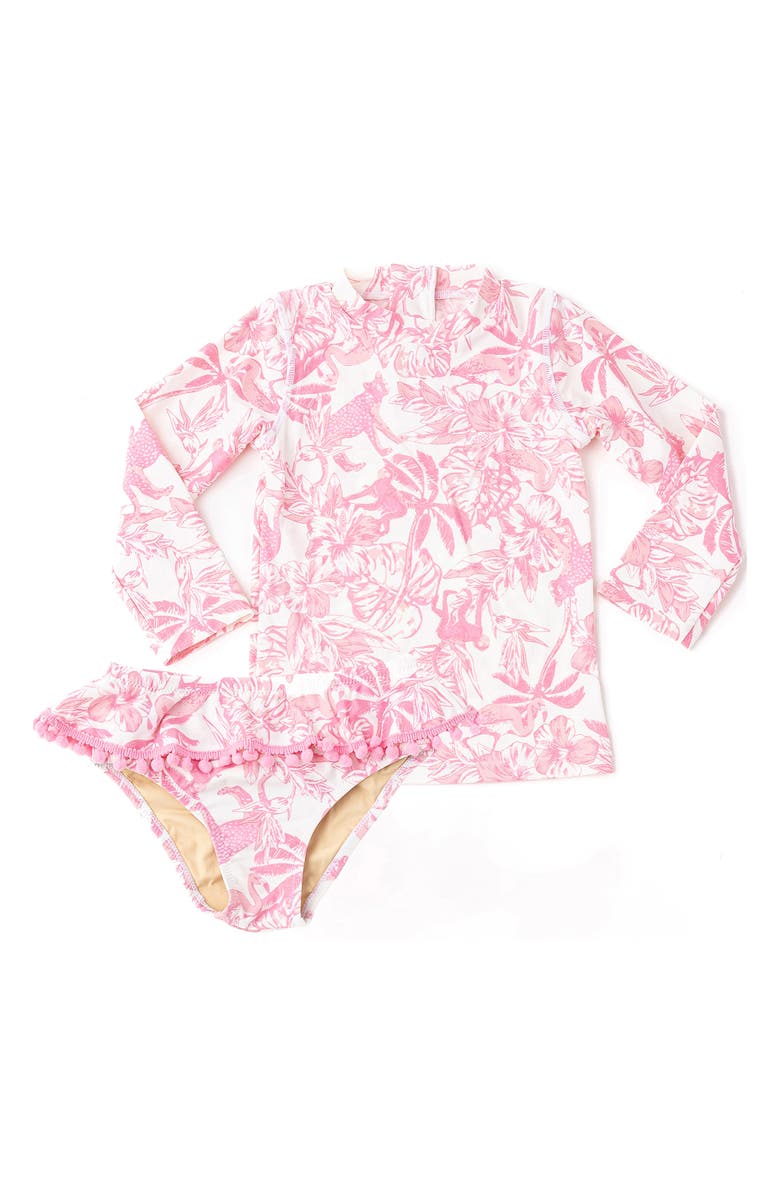 Shade Critters Kids' Long Sleeve UPF 50+ Two-Piece Rashguard Swimsuit, Main, color, Pink