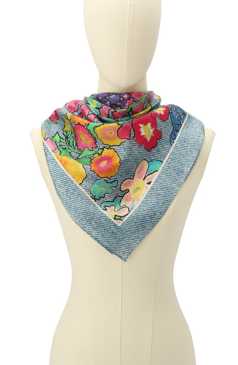 Kurt Geiger London Floral Denim Silk Square Scarf, Alternate, color, Rainbow