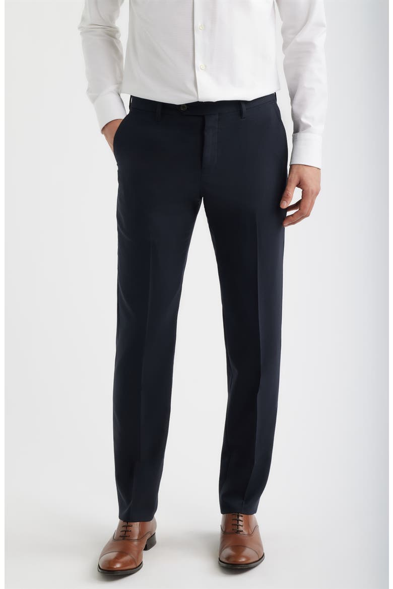 Flat Front Tropical Weight Wool Dress Pants, Main, color, NAVY