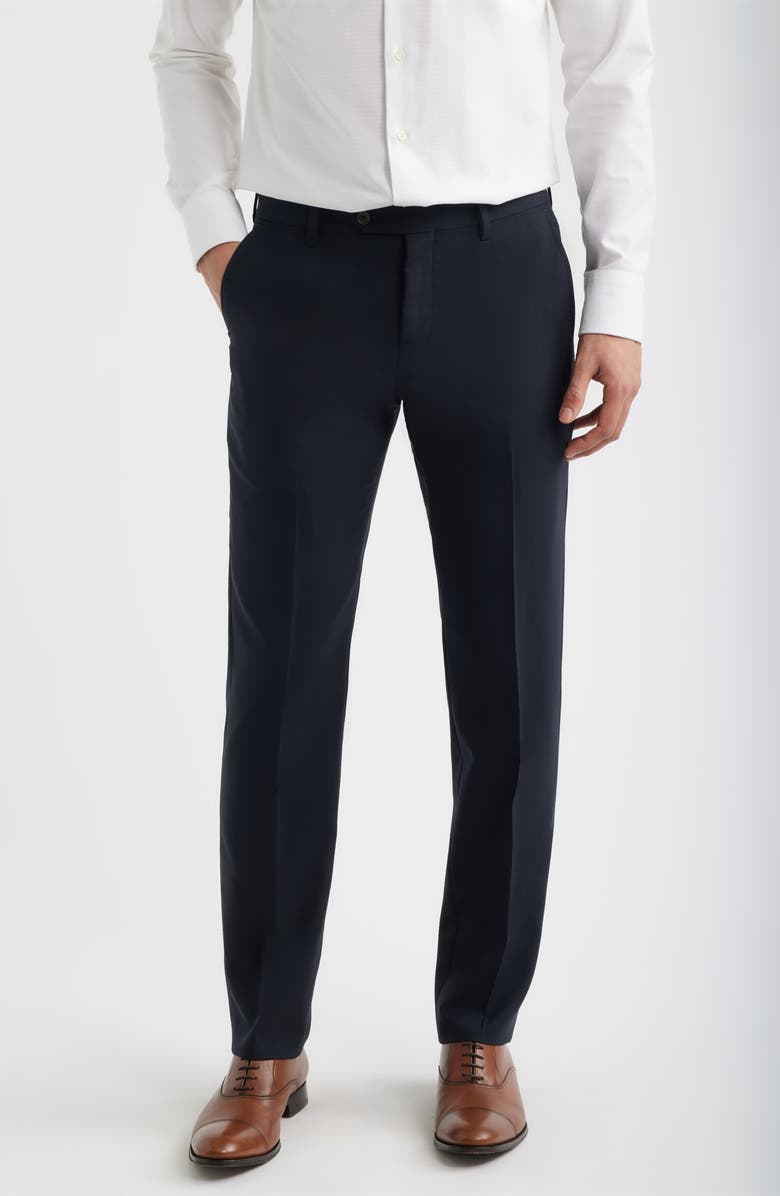 Berle Flat Front Tropical Weight Wool Dress Pants, Main, color, Navy