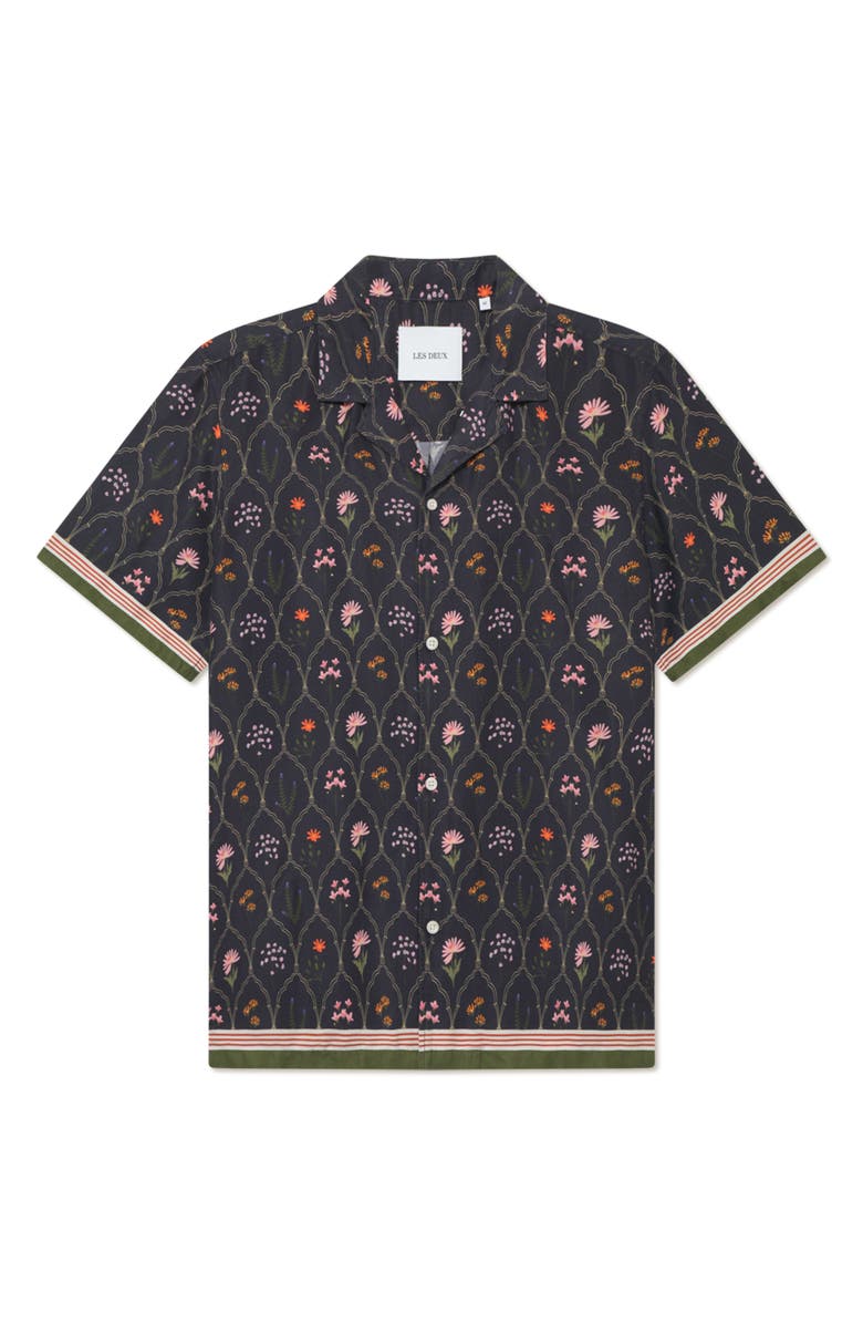 Les Deux Lukas Wildflower Short Sleeve Button-Up Shirt, Alternate, color, Dark Navy