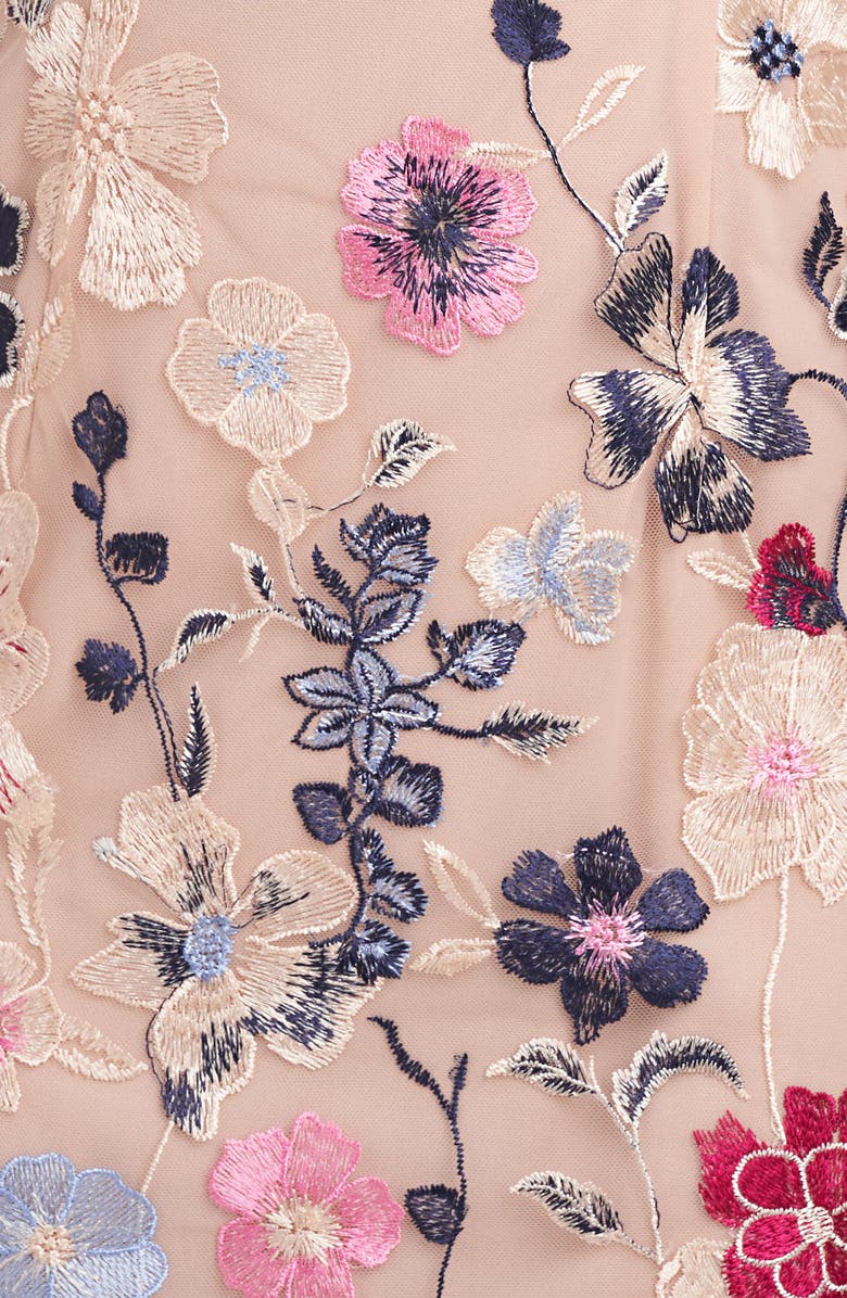 JS Collections Magnolia Floral Embroidery Gown, Alternate, color, Rose Gold Multi