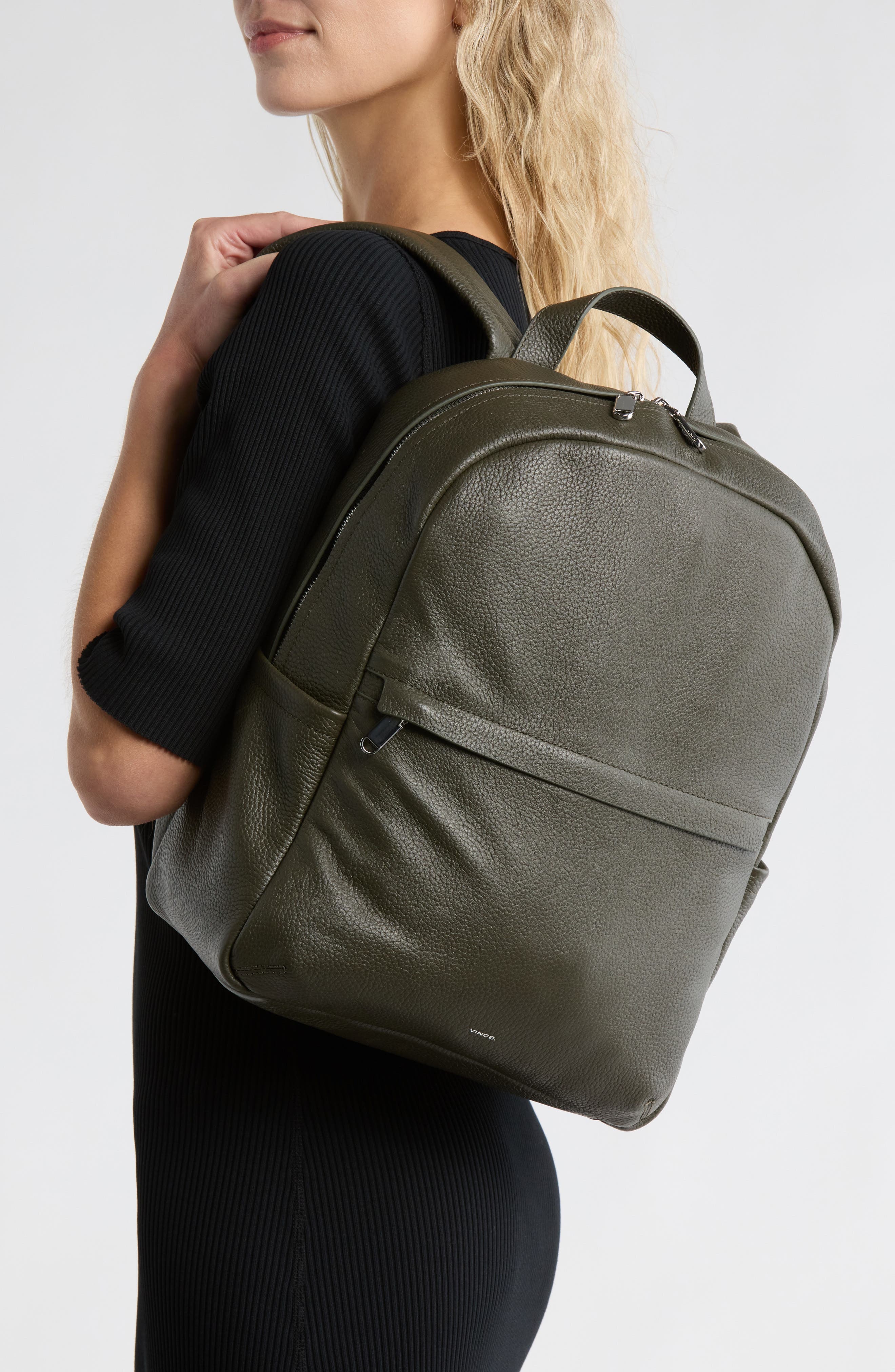 Vince Valmor Leather Backpack, Alternate, color, Driver Green