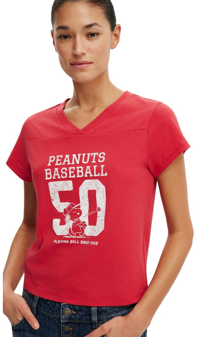 Women's The Lcn V Neck Original Graphic Tee, Alternate, color, Lcn Pea Snoopy 50  Vintage