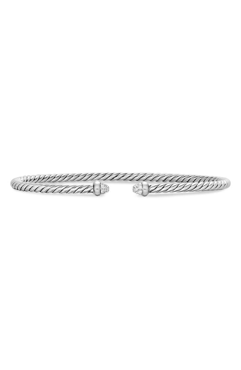 David Yurman Micro Cable Flex Bracelet in Sterling Silver with Diamonds, 2.6mm, Main, color, Silver Pave